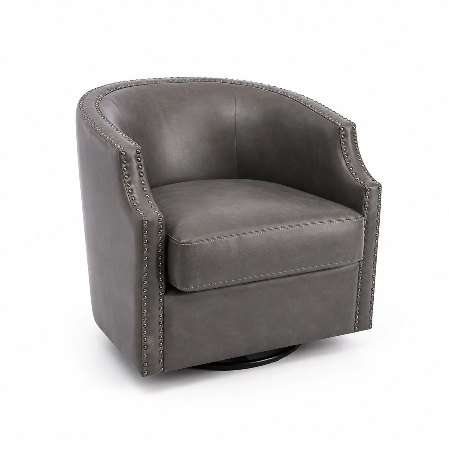 Silla Giratoria de Cuero Sintético Gris con Base de Metal