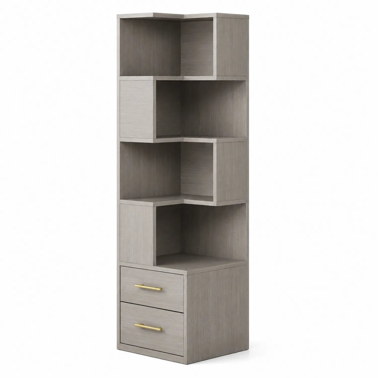 Estantería de madera contrachapada gris con estantes y cajones 180x60x30 cm
