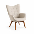 Sillón de tela de poliéster beige con patas de madera de haya
