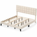 Cama doble con cabecero tapizado en poliéster beige 200x150 cm