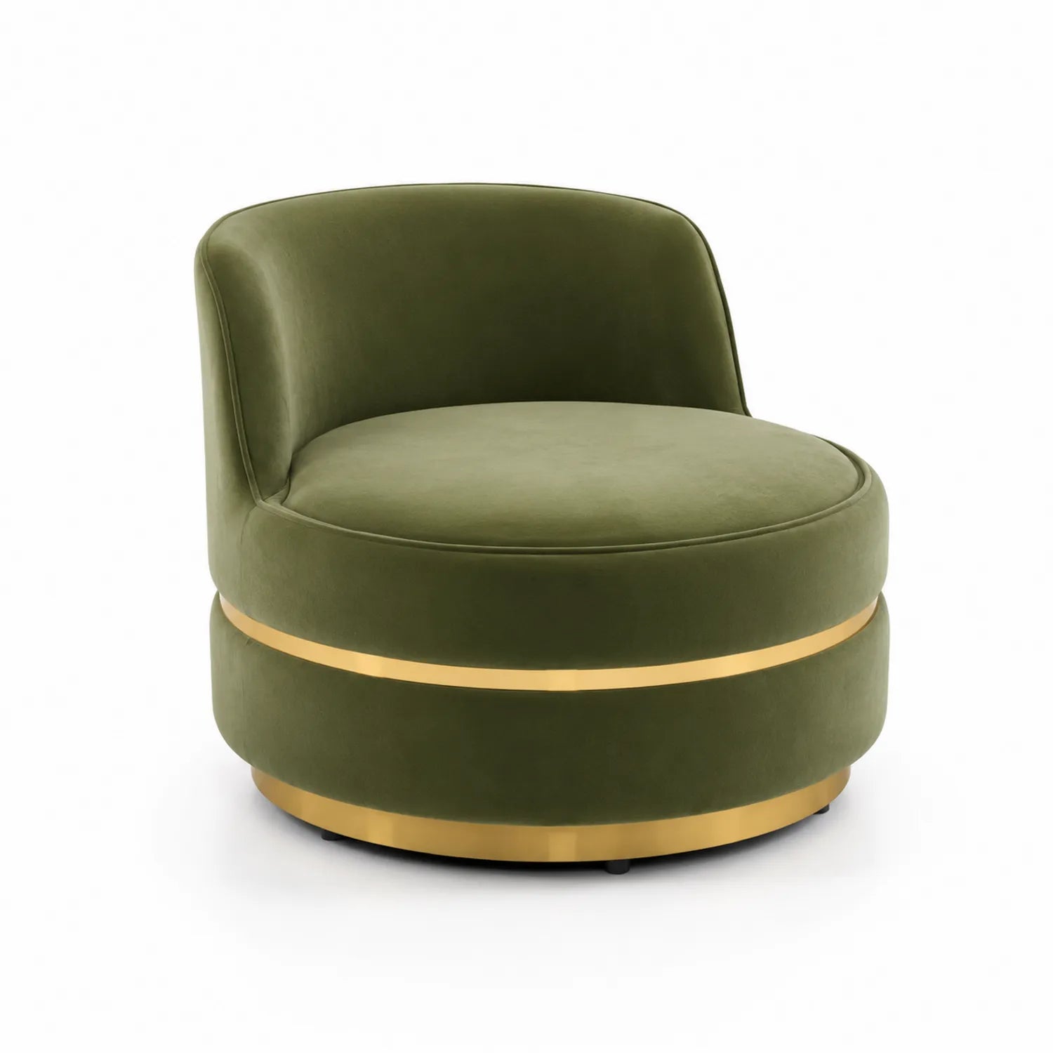Silla tapizada en terciopelo con base circular de metal