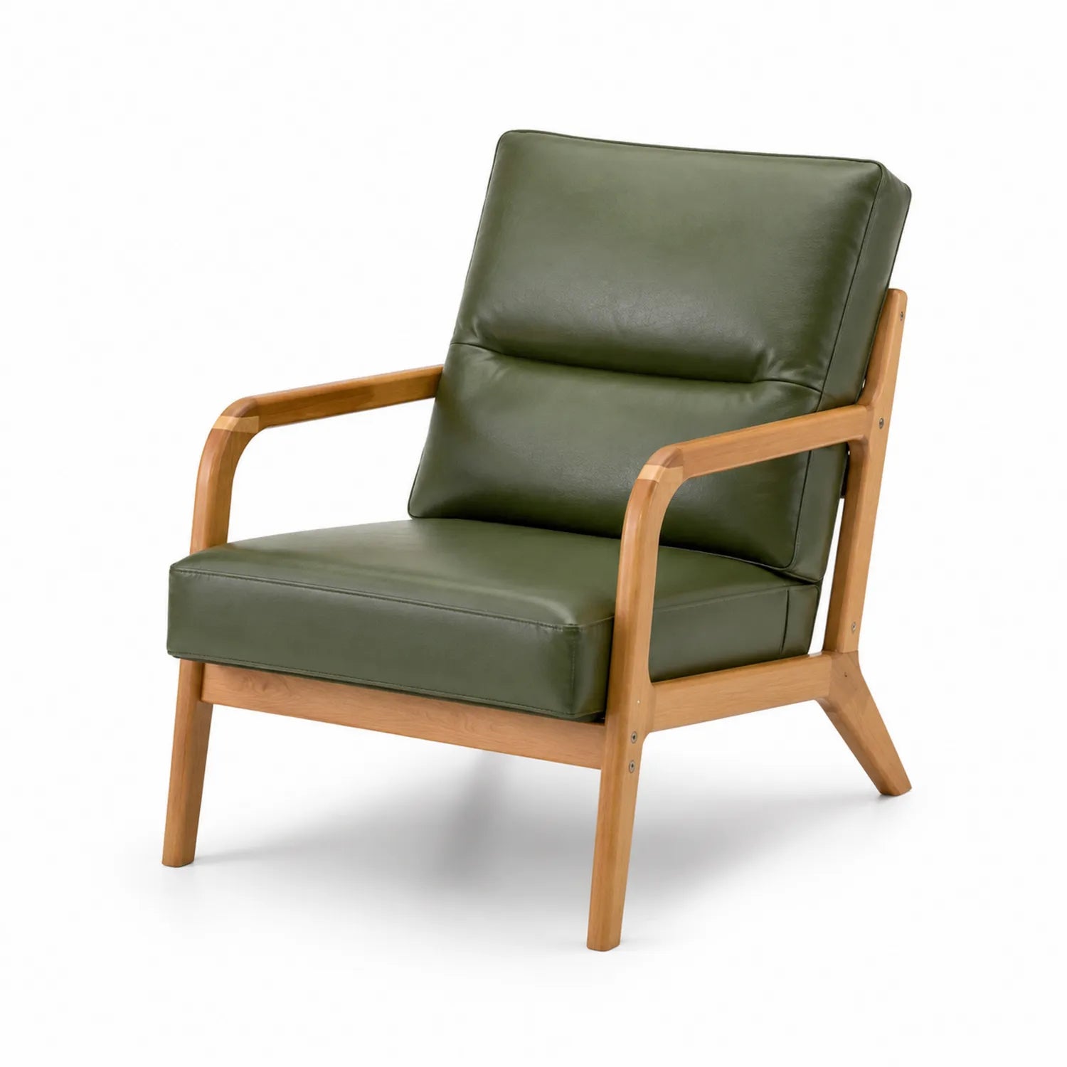 Silla de madera con cojines de cuero PU verde