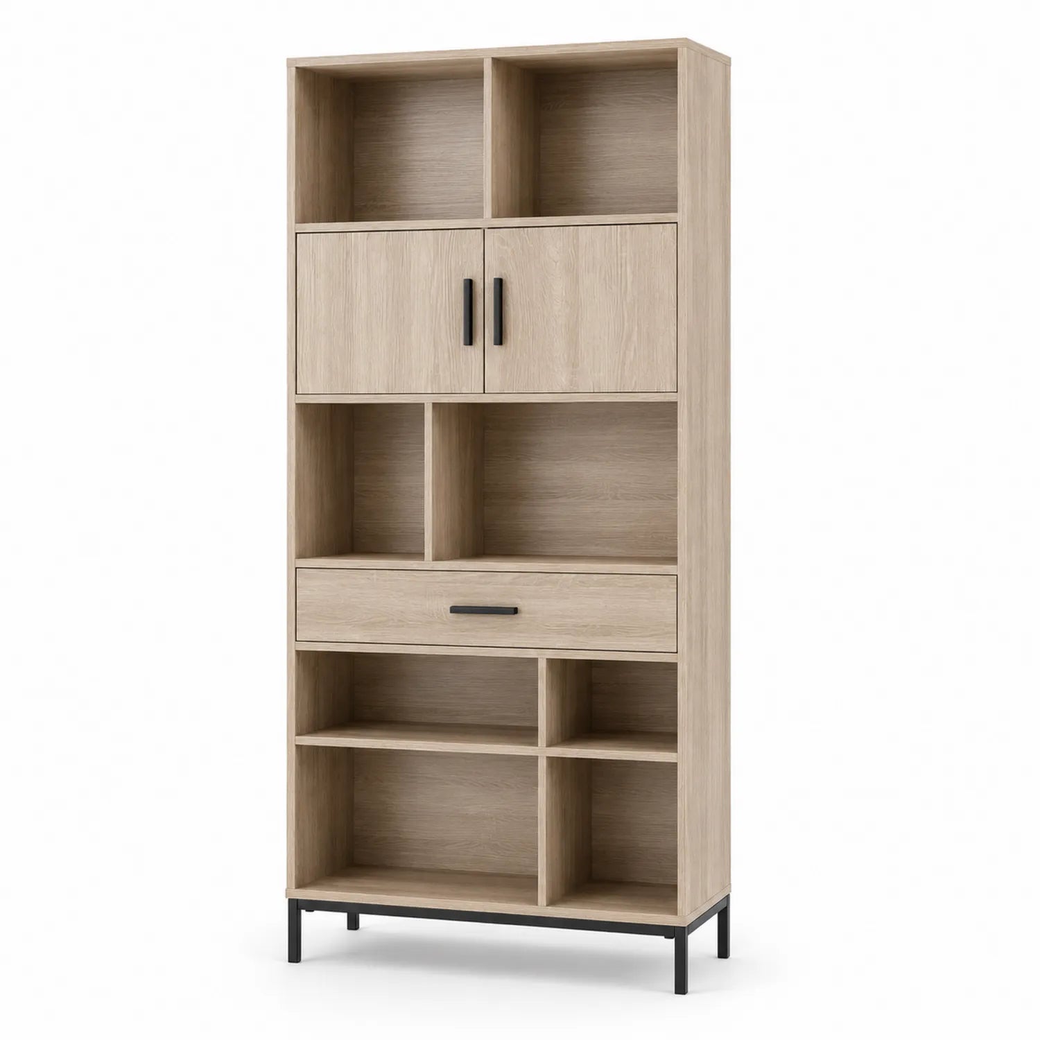 Estantería de MDF con Puertas y Cajón 180cm x 80cm x 30cm Beige