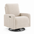 Sillón reclinable giratorio de chenilla beige con base de metal, 75 cm x 82 cm x 102 cm