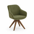 Silla giratoria de tela verde con patas de madera